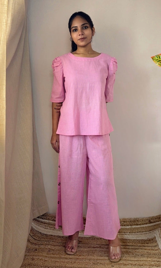 Pink Puff Sleeves Co-ord Set