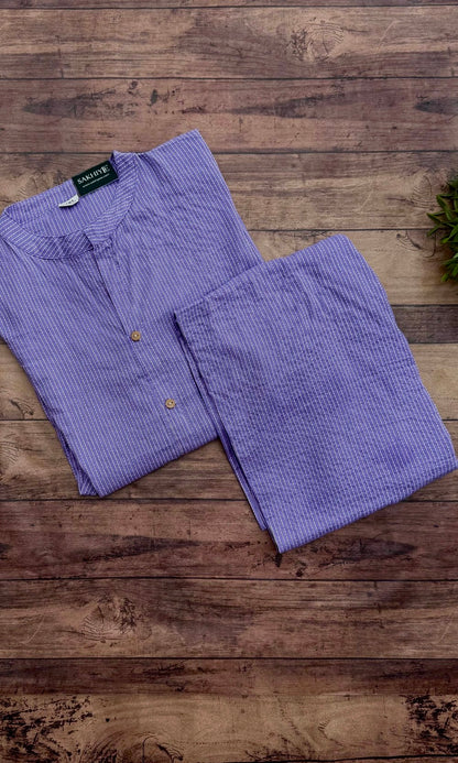 Lavender Cotton Kurta Palazzo Co-ord Set with Button Detailing