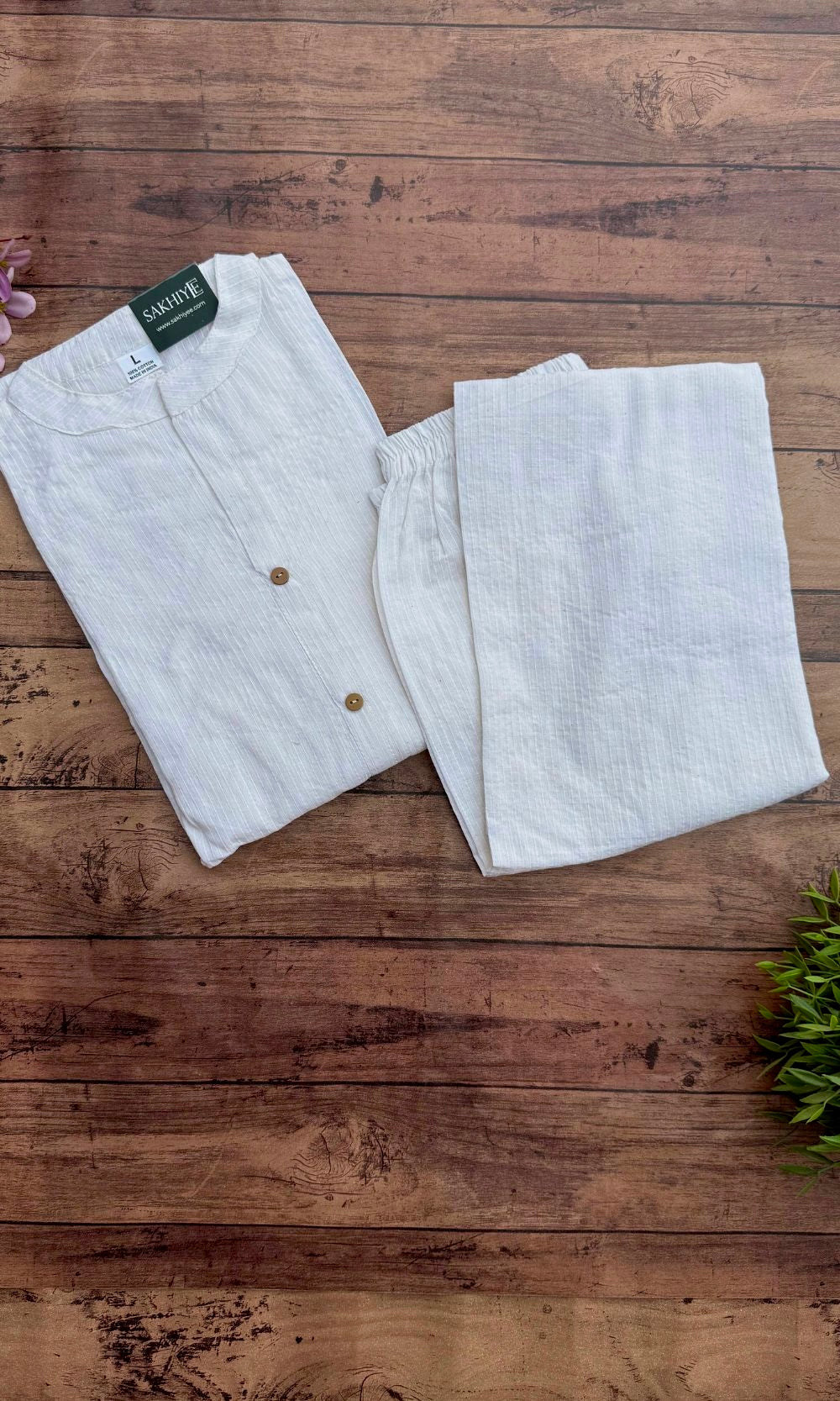 White Cotton Kurta Palazzo Co-ord Set with Button Detailing