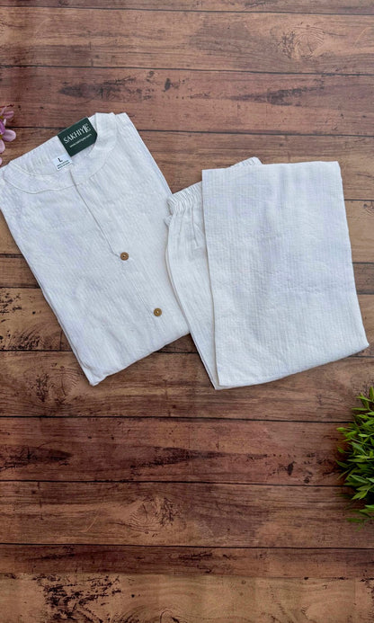 White Cotton Kurta Palazzo Co-ord Set with Button Detailing