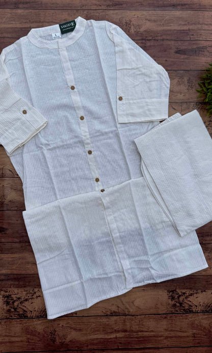 White Cotton Kurta Palazzo Co-ord Set with Button Detailing