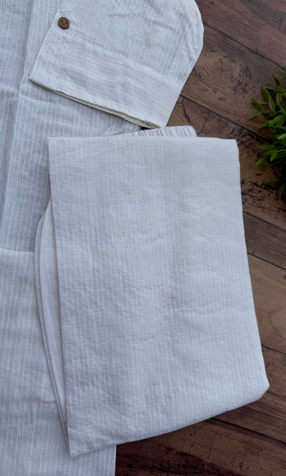 White Cotton Kurta Palazzo Co-ord Set with Button Detailing