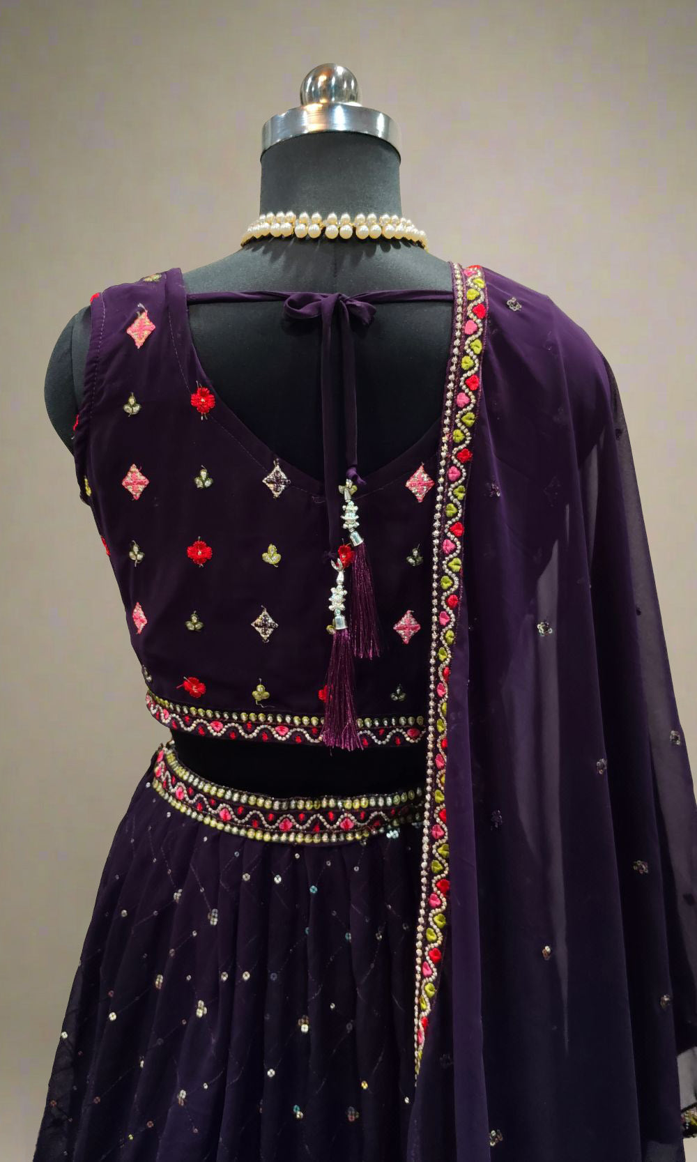 Deep-Purple Georgette Lehenga Set
