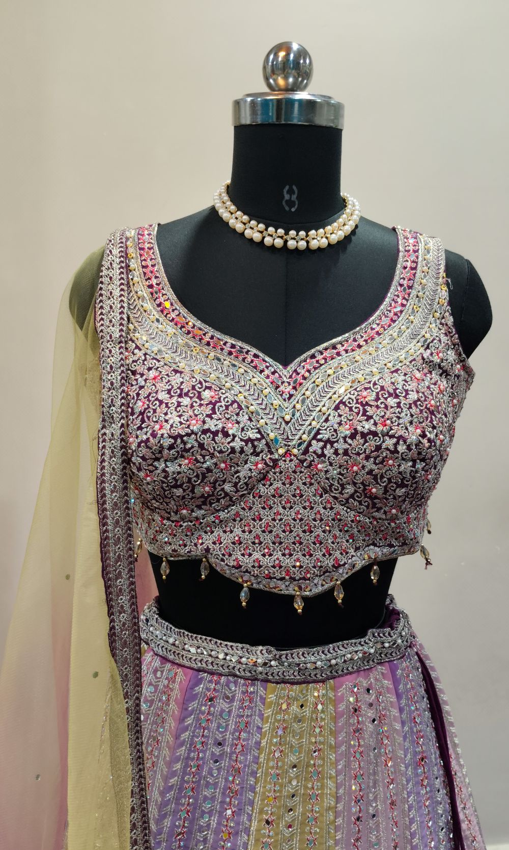 Lavender Multi-Colour Embroided Lehenga Set