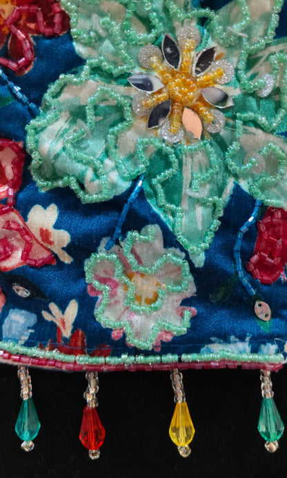 Blue Raw-Silk Floral Lehenga Set