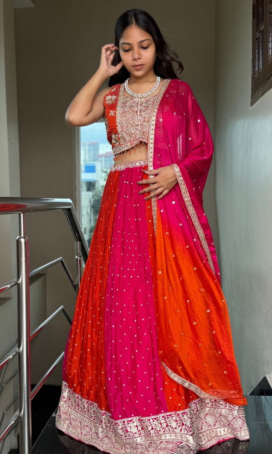 Orange-Pink Lehenga Set