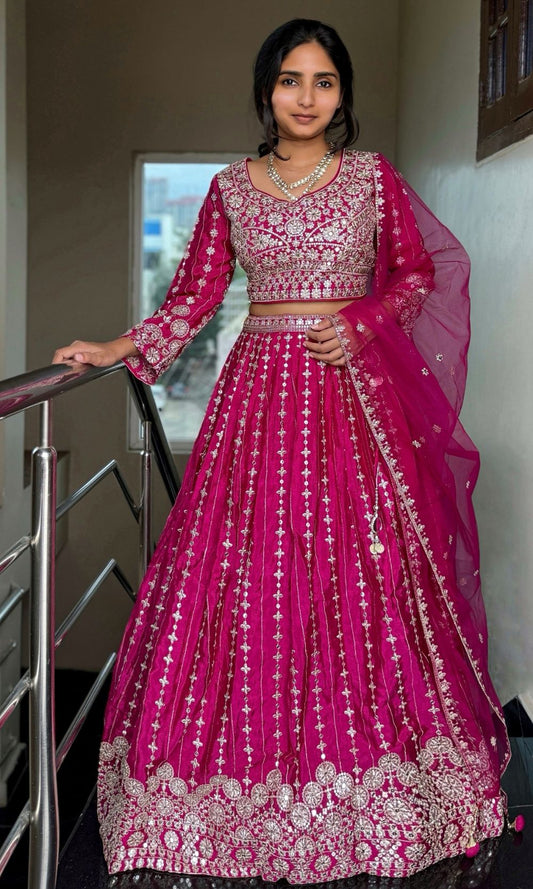 Pink Embroidered Lehenga Set