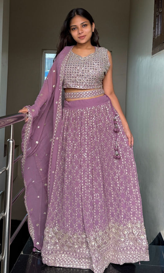 Mauve Mirror Sequin Embroidered Lehenga Set