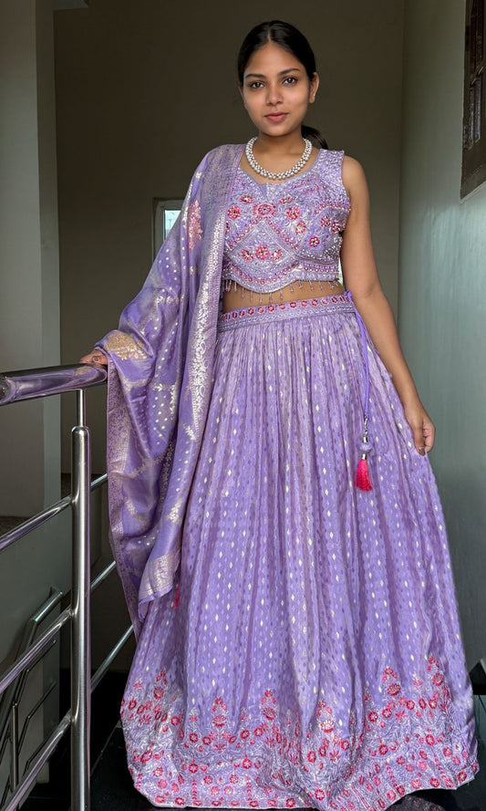Light Violet Embroidered Lehenga Set