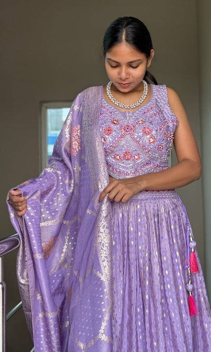 Light Violet Embroidered Lehenga Set