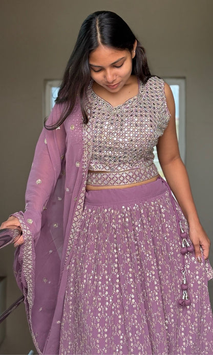 Mauve Mirror Sequin Embroidered Lehenga Set