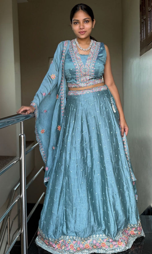 Dusty Teal Blue Lehenga Set