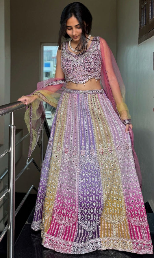 Lavender Multi-Colour Embroided Lehenga Set