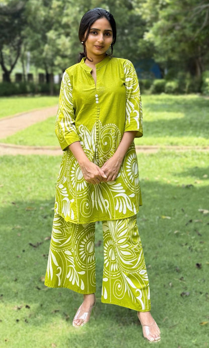 Lime Green floral kurta palazzo Co-Ord Set