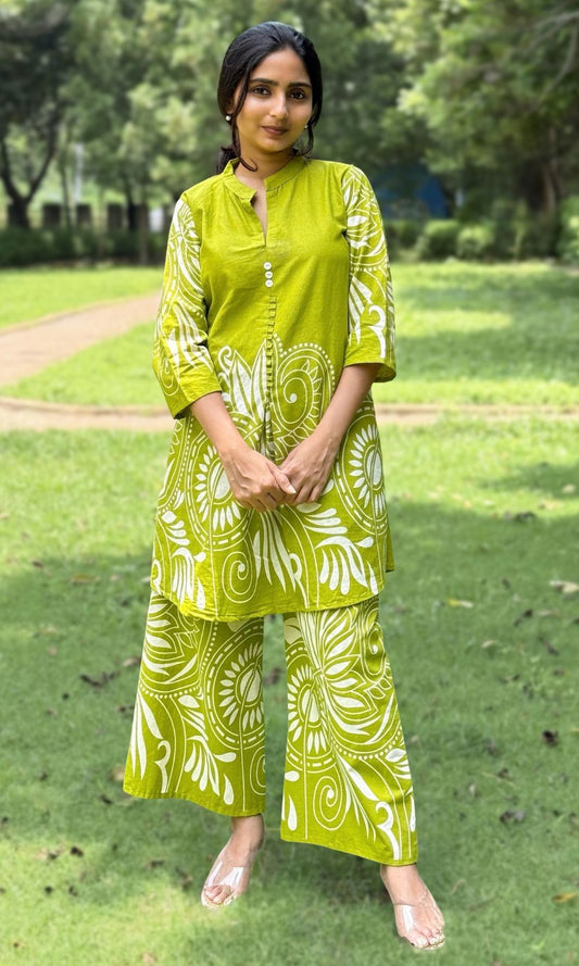 Lime Green floral kurta palazzo Co-Ord Set