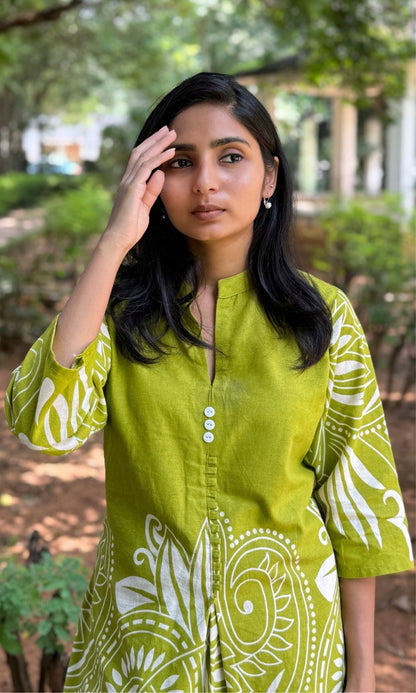 Lime Green floral kurta palazzo Co-Ord Set