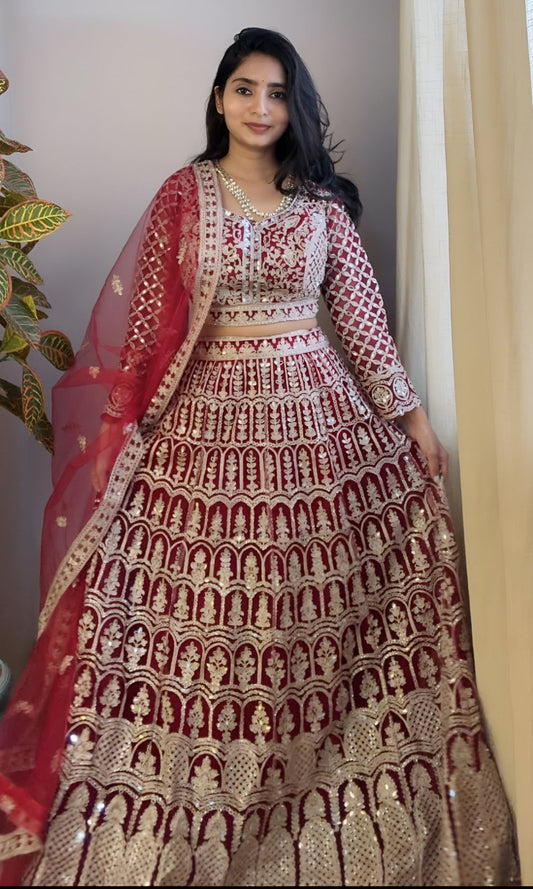 Red Gold Embroidered lehenga Set