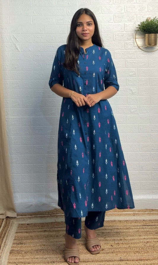 Blue ikkat motifs Kurta Palazzo Co-ord Set