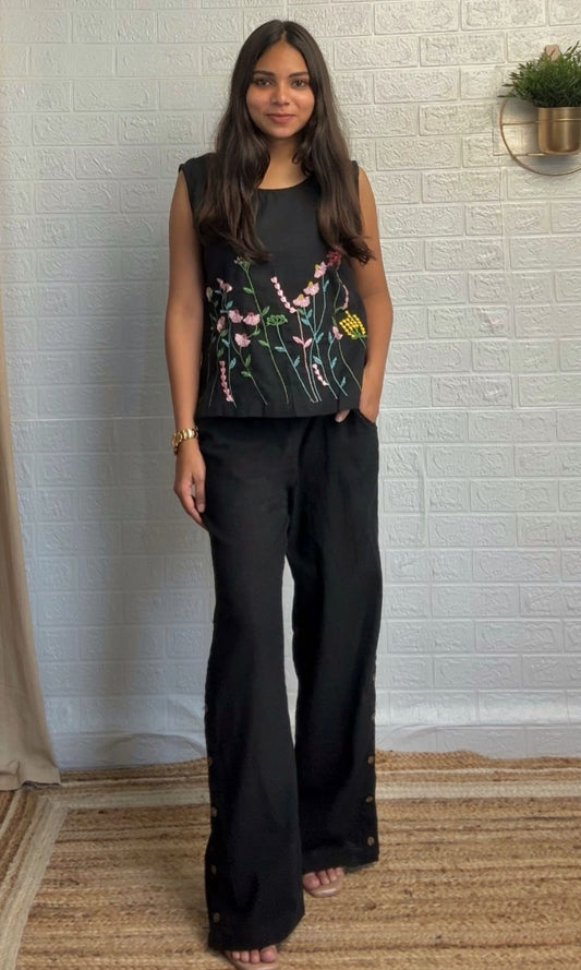 Black Floral Embroidered Co-ord Set