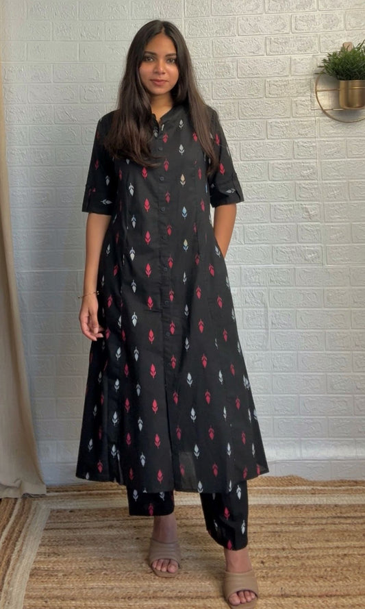 Black ikkat motifs Kurta Palazzo Co-ord Set
