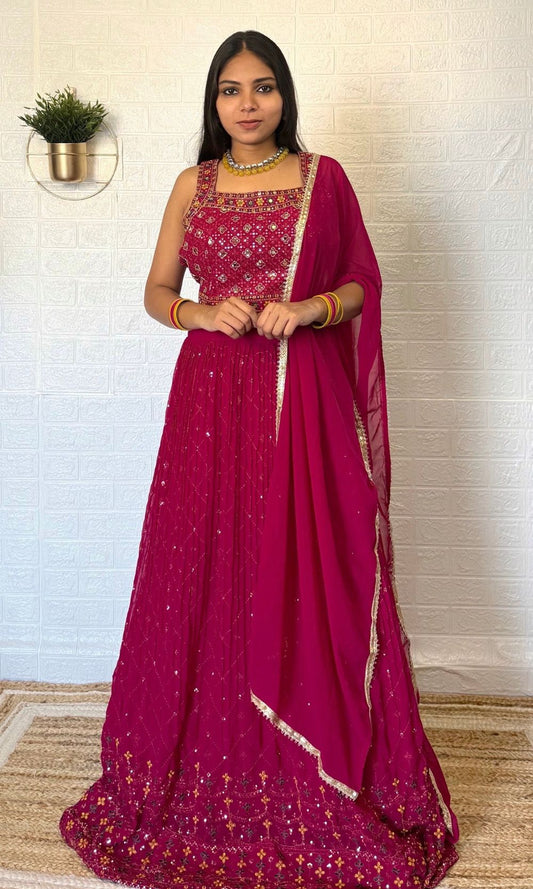 Pink Pleated Lehenga Set