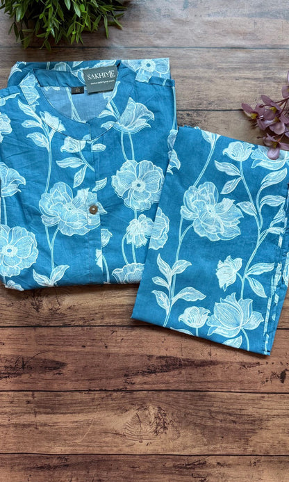 Blue-White Floral Kurta Palazzo Co-ord Set