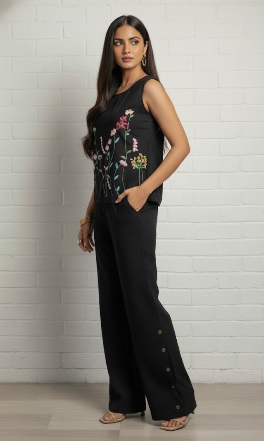 Black Floral Embroidered Co-ord Set
