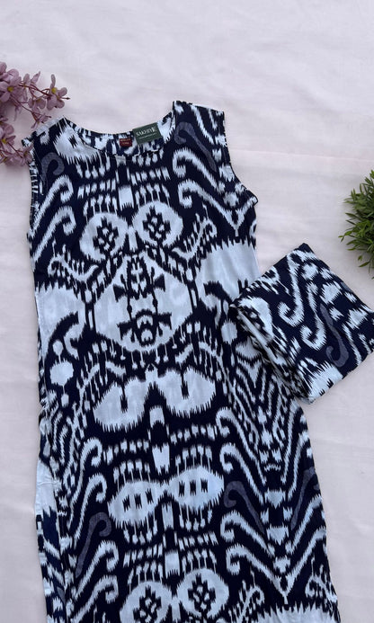 Navy Blue Ikkat Cotton Kurta Palazzo Co-ord Set
