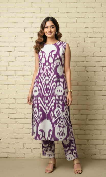 Purple Ikkat Cotton Kurta Palazzo Co-ord Set