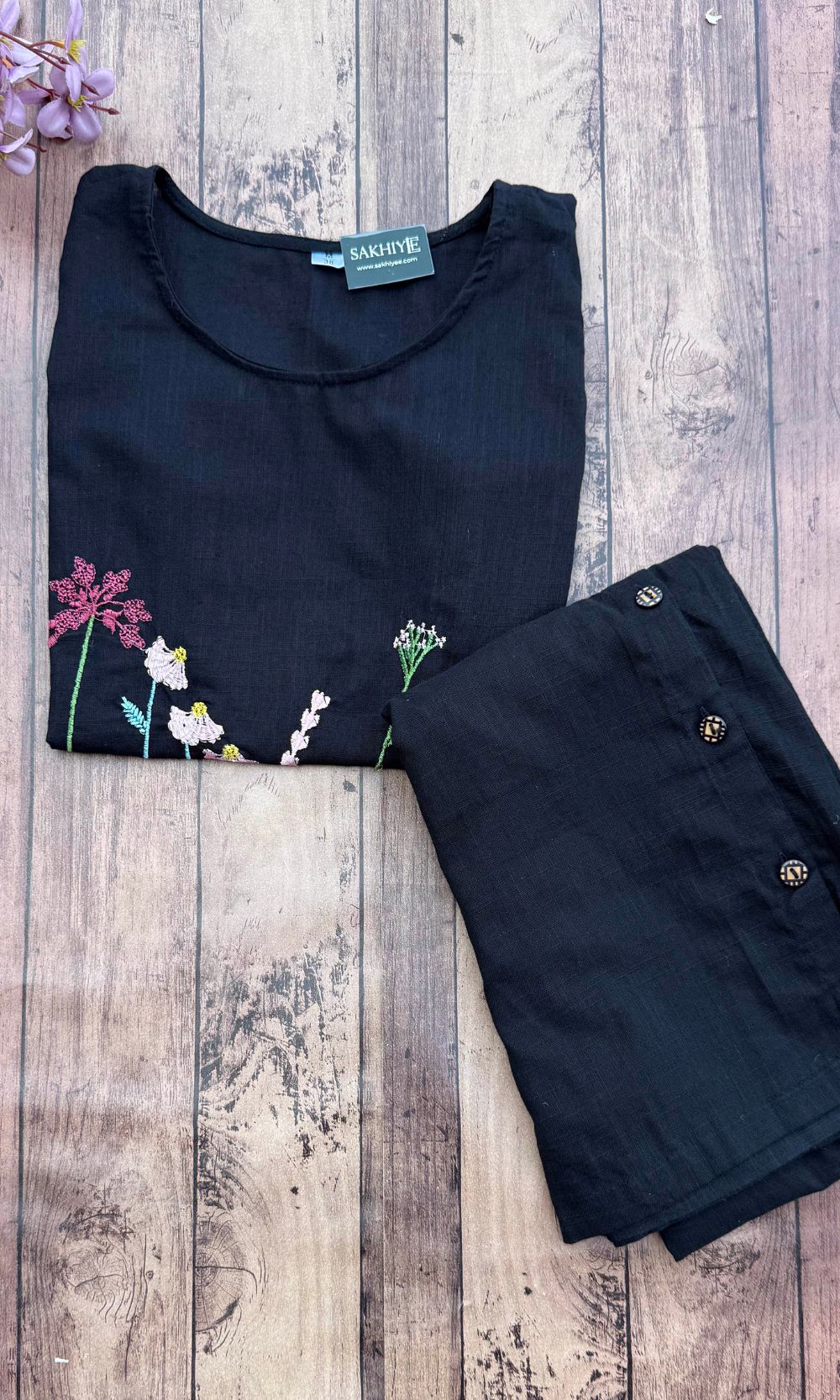 Black Floral Embroidered Co-ord Set