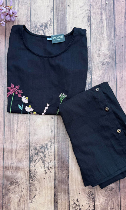 Black Floral Embroidered Co-ord Set
