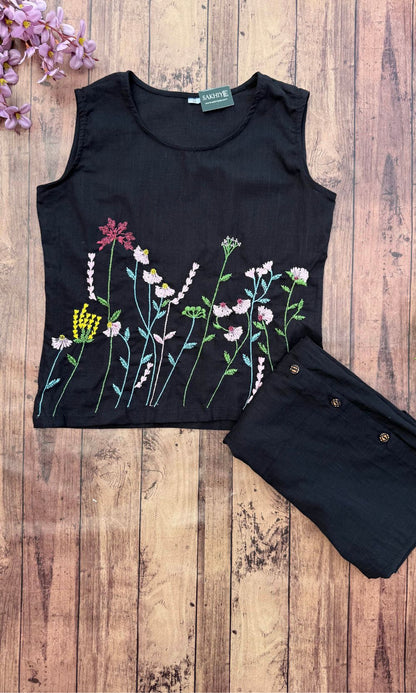 Black Floral Embroidered Co-ord Set