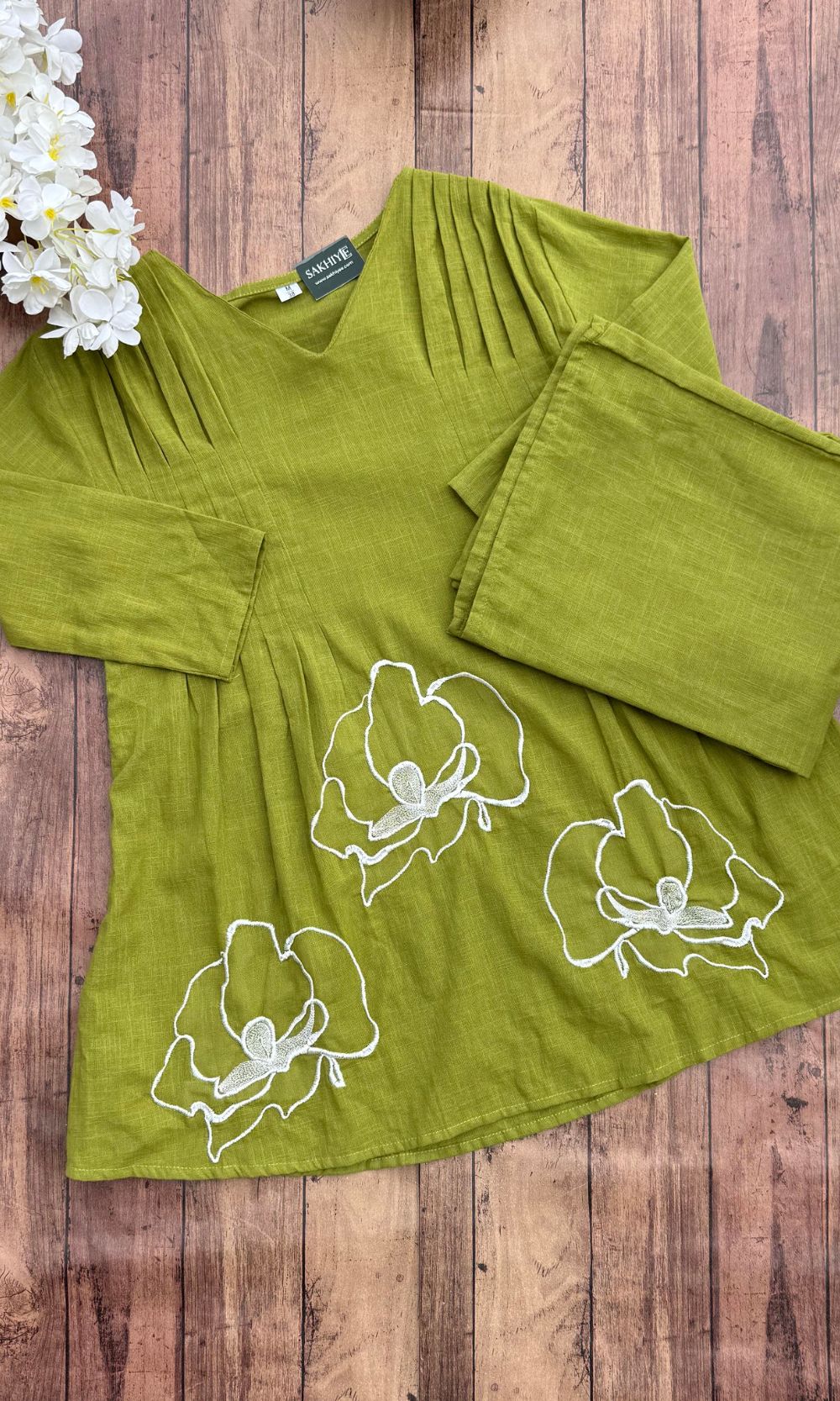 Green Peplum Style Floral Embroidered Co-Ord Set