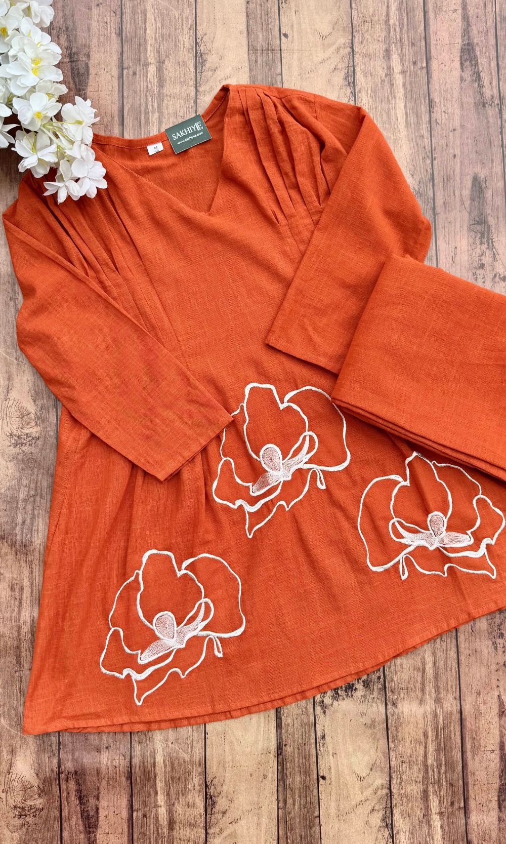 Rust Orange Peplum Style Floral Embroidered Co-Ord Set