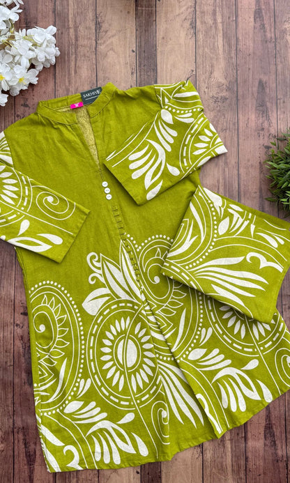 Lime Green floral kurta palazzo Co-Ord Set
