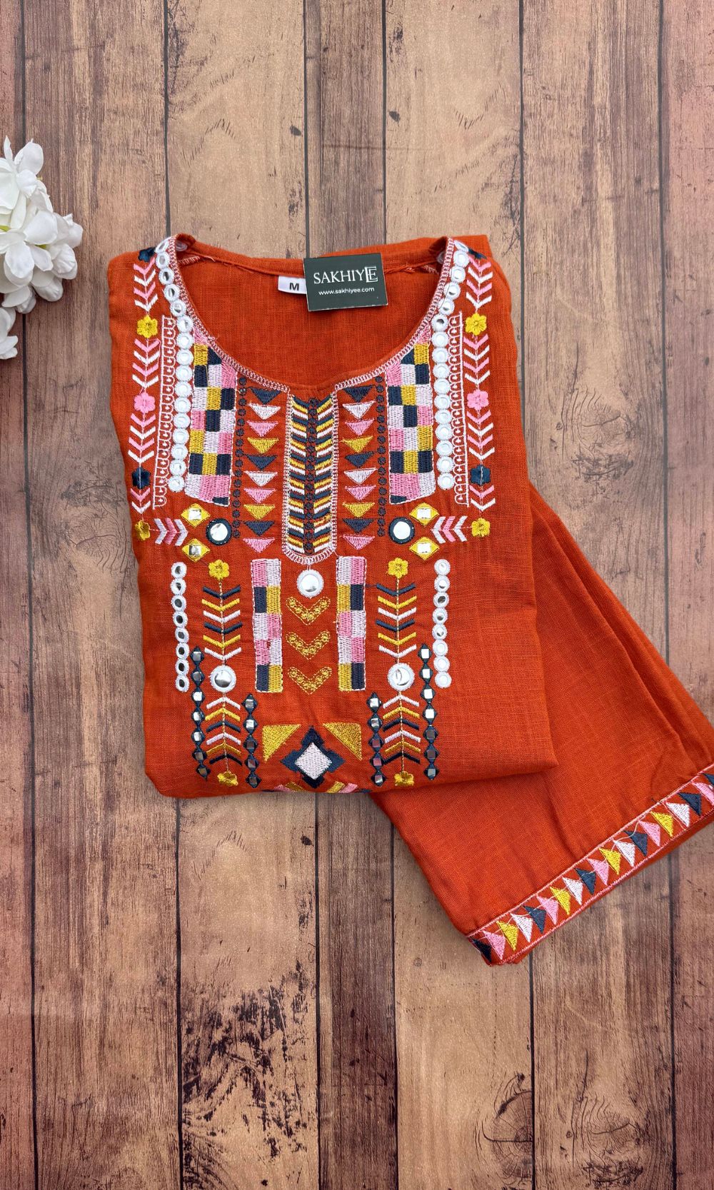 Orange Embroidered Kurta-Palazzo Co-Ord Set