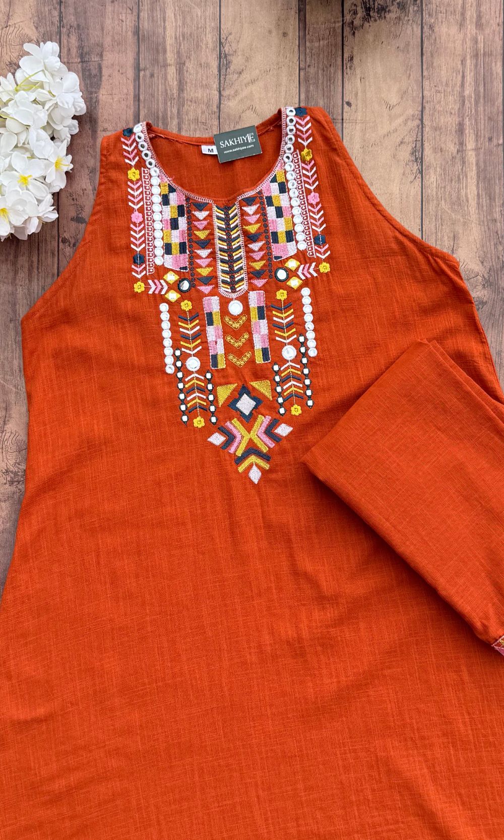 Orange Embroidered Kurta-Palazzo Co-Ord Set