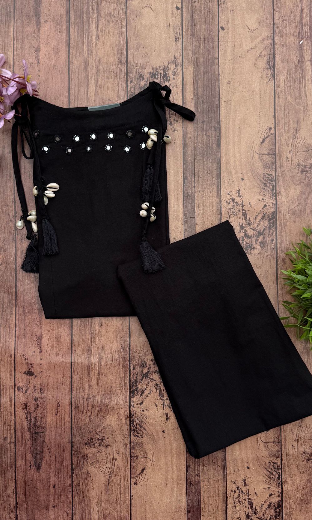 Black Spaghetti Pattern Kurta Palazzo Co-ord Set