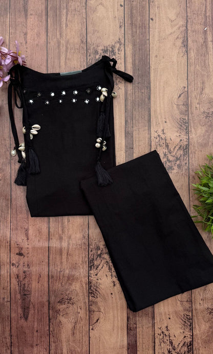 Black Spaghetti Pattern Kurta Palazzo Co-ord Set