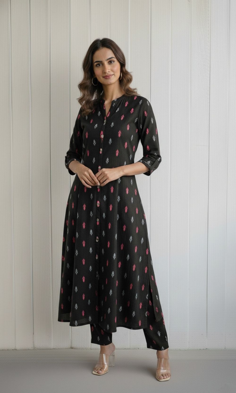 Black ikkat motifs Kurta Palazzo Co-ord Set