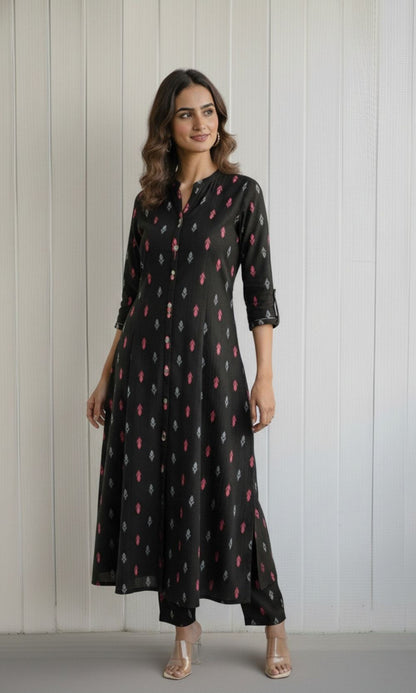 Black ikkat motifs Kurta Palazzo Co-ord Set