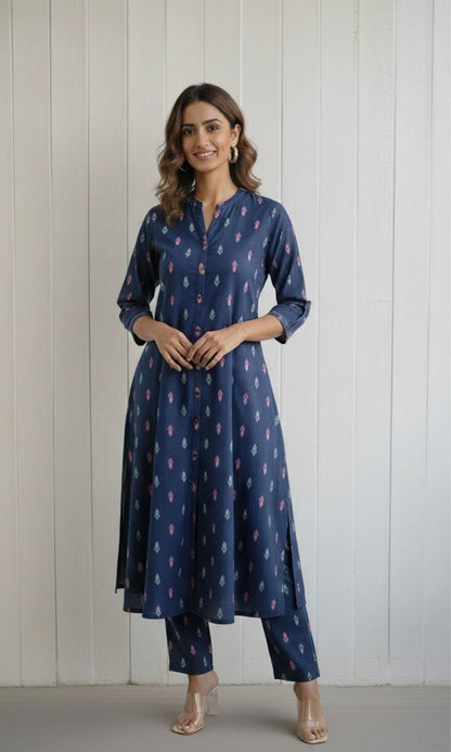 Blue ikkat motifs Kurta Palazzo Co-ord Set