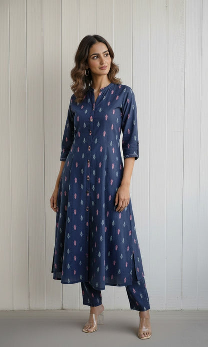 Blue ikkat motifs Kurta Palazzo Co-ord Set