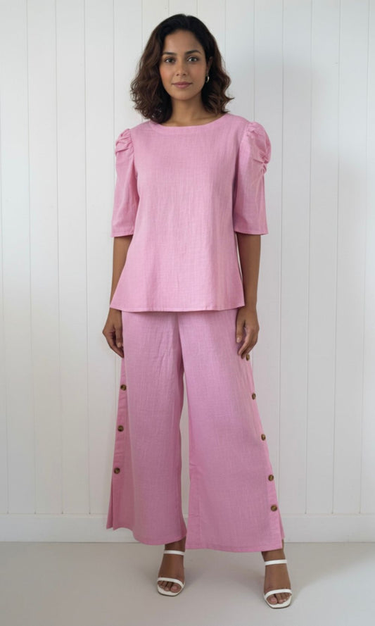 Pink Puff Sleeves Co-ord Set