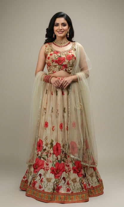 Cream Floral Lehenga Set