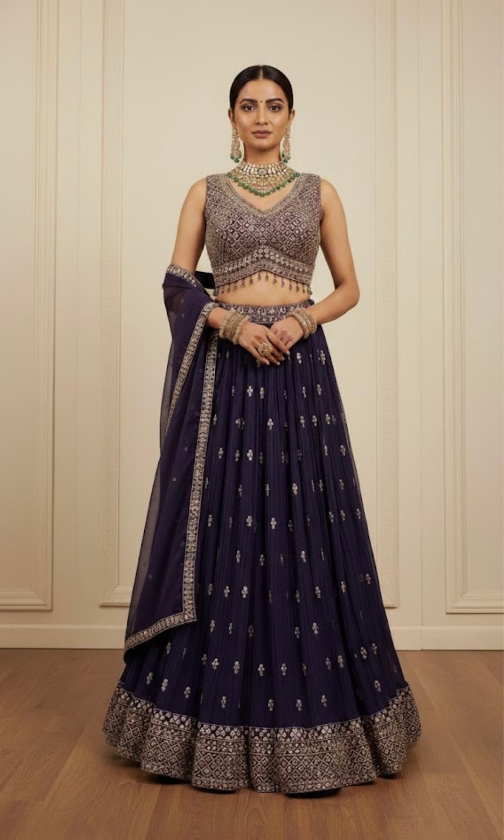 Violet Sequin Embroidered Lehenga Set