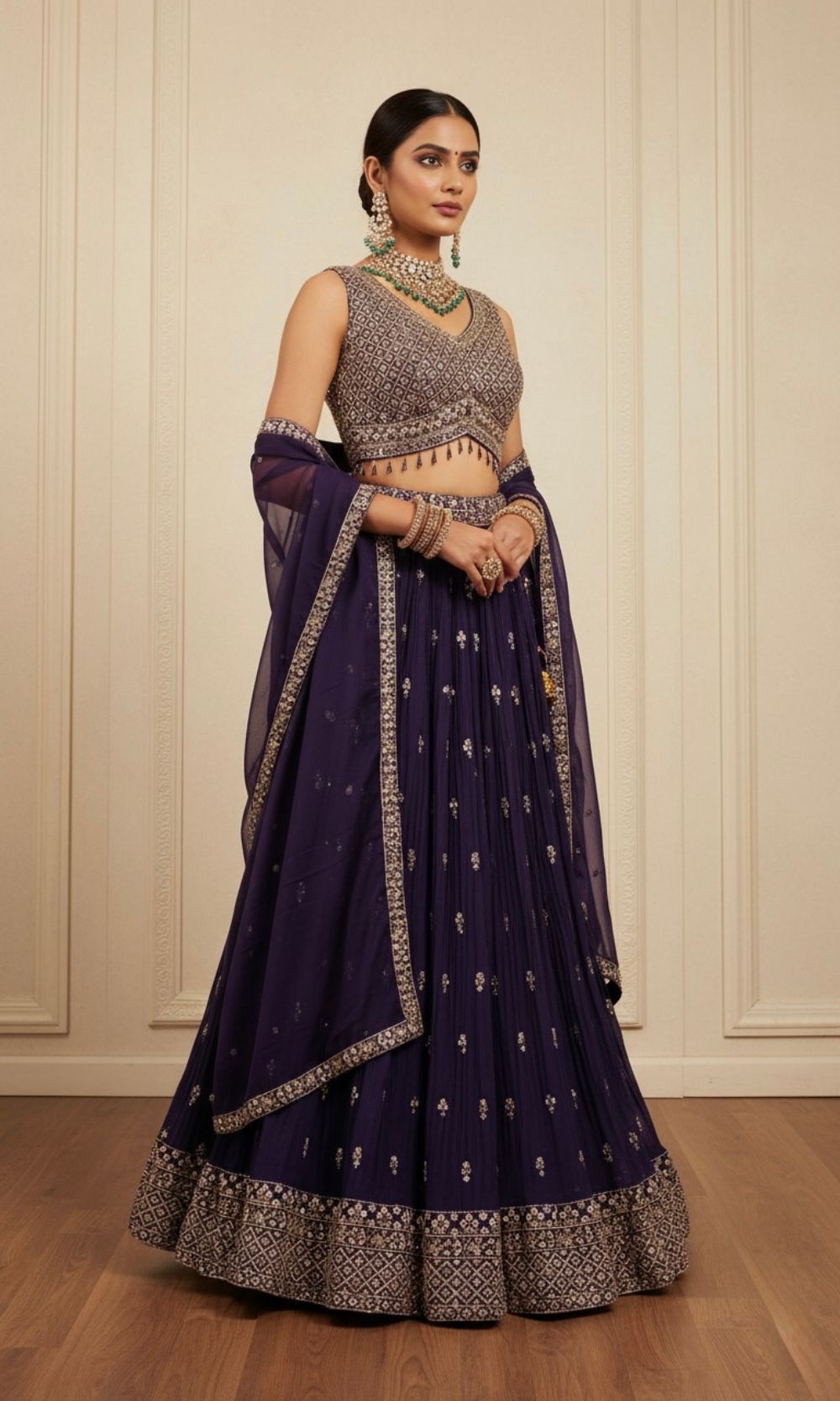 Violet Sequin Embroidered Lehenga Set