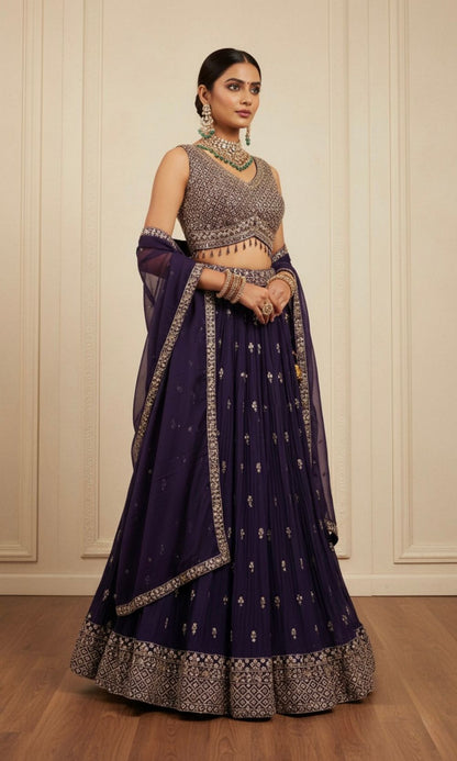 Violet Sequin Embroidered Lehenga Set