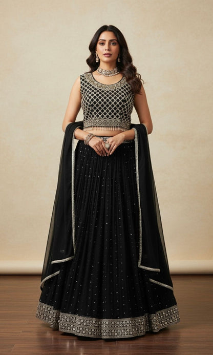 Black Mirror Embroidered Lehenga Set