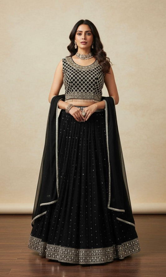Black Mirror Embroidered Lehenga Set